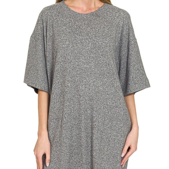 Zenana Soft Melange Hacci T-shirts Dress - Picture 1 of 4